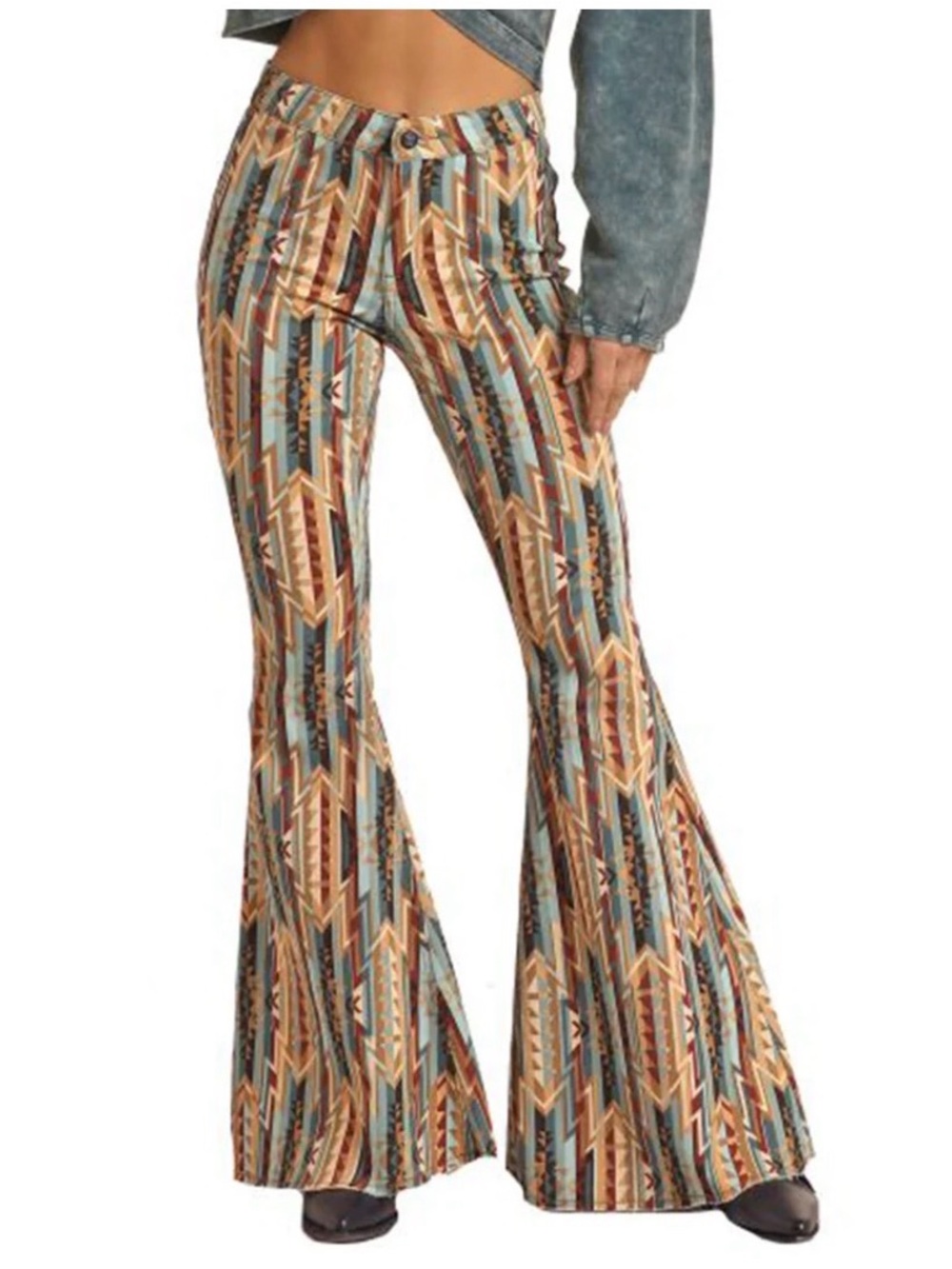 Rock & Roll Denim Aztec Women's Bell Bottom Jeans Pants Western Rodeo Size 36x36